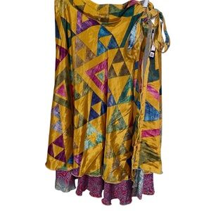 Darn Good Skirt Womens 00-04 Reversible Sari Silk Wrap Festival Fairy Layered